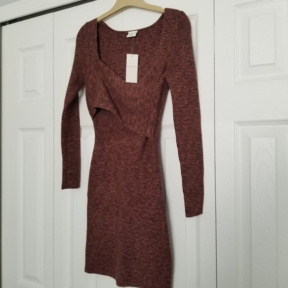 Long-Sleeve Wrap-Front Mini Sweater Dress - Brown (SP) - ABERCROMBIE & FITCH - Picture 6 of 13